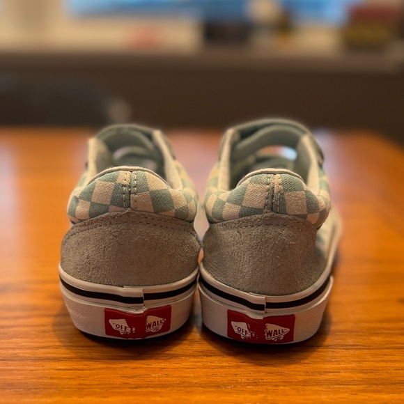 Little Kids 13 Vans Old Skool V Checkerboard Canal Blue Velcro - Picture 5 of 5